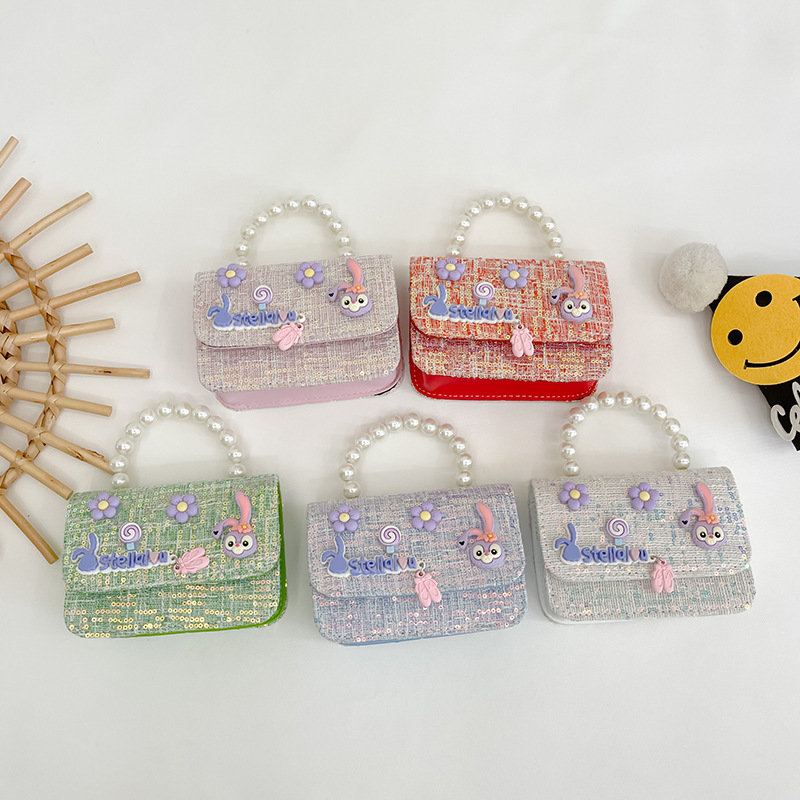 Transfronterizo nuevo bolso para niños estilo occidental perla portátil estilo Chanel moda cadena bolso de hombro conejito bolsa de mensajero