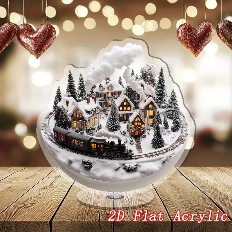 Impresión plana transfronteriza 2D plana 360 giratoria vista de nieve pingüino cabina accesorios de escritorio festivales interiores al aire libre