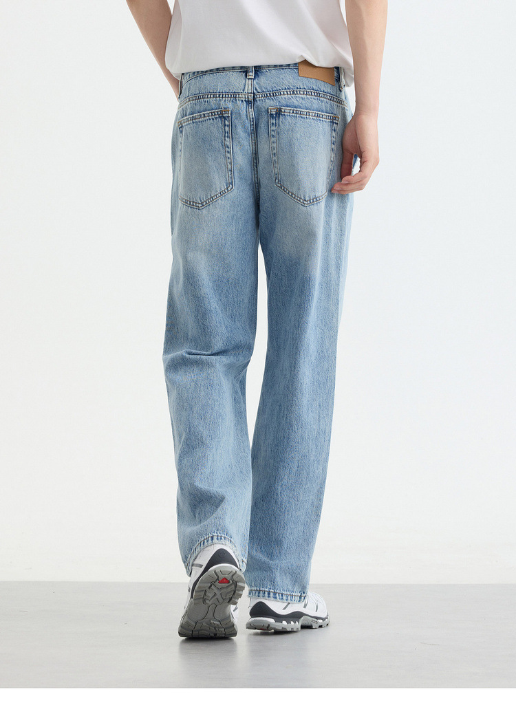 Quần jean nam ống rộng vải Lyocell cotton mềm rũ — Màu xanh da trời chi tiết 16
