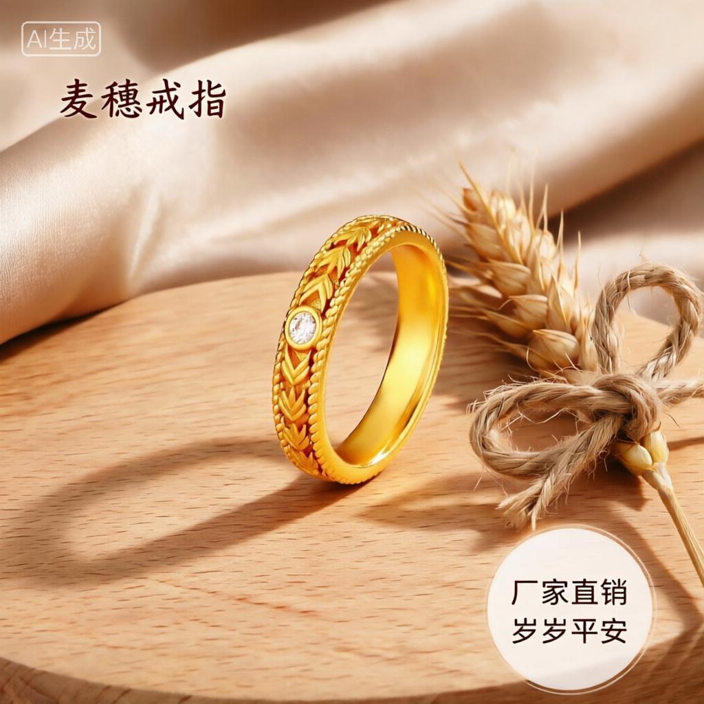 新中式麦穗纹镶钻窄版戒指女 复古拉丝肌理指环 日常通勤现货批发 服饰配件、饰品厂家批发实拍图