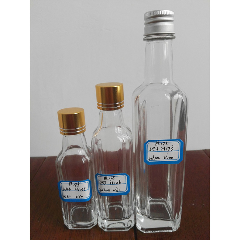 厂家供应晶白料玻璃方形精油瓶茶油橄榄油瓶亚麻油小酒瓶