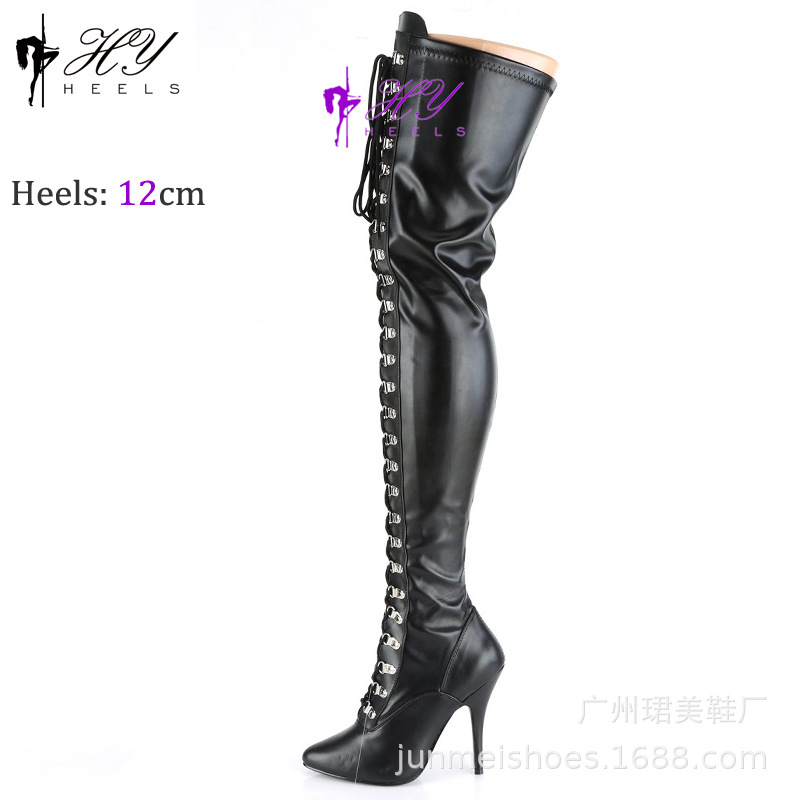 Boot nữ ống dài qua đầu gối gót nhọn 12 cm, form ống thon co giãn — Màu đen