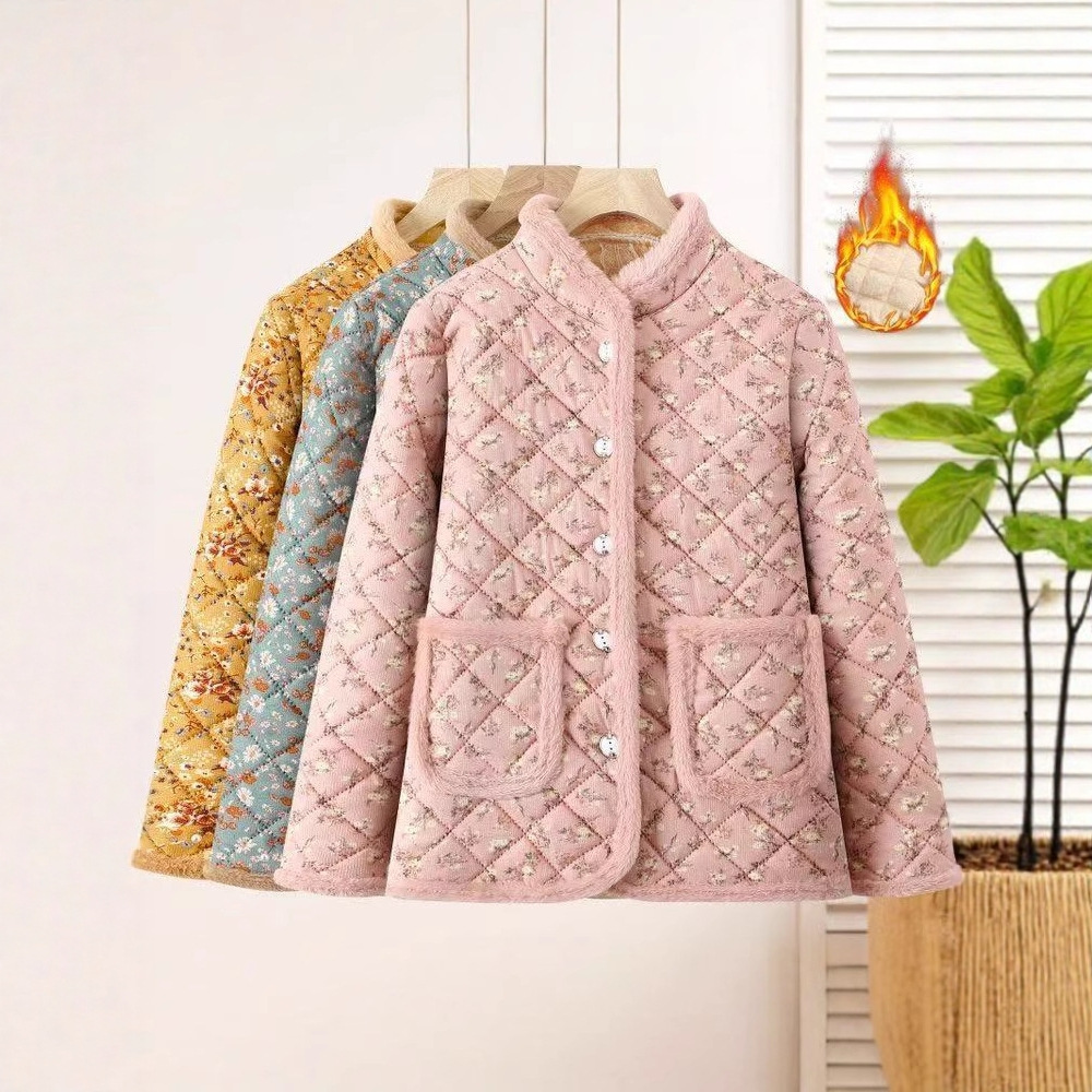妈妈冬季加绒加厚碎花小棉袄中老年女轻薄款内胆棉衣奶奶保暖棉服