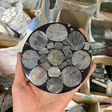 顺丰包邮  马岛国天然拉长石蓝月光圆盘彩光原石打磨矿石标本摆件