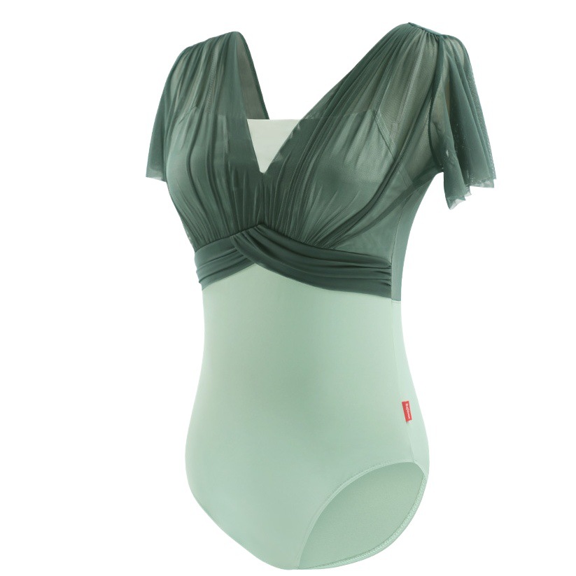 Ropa de práctica de ballet ropa de gimnasia de mujer Ropa de baile de una pieza falsa de dos piezas plisada ropa de cuerpo de manga corta ropa de entrenamiento basada en yoga