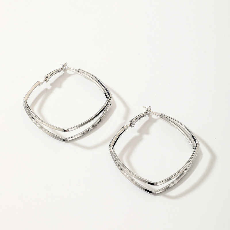 Exaggerated Double-layer Metal Geometric Earrings European And American Fashion Simple Earrings display picture 3