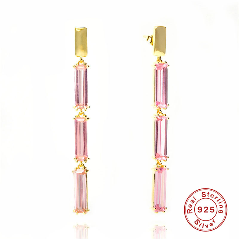 1 Pair 925 Sterling Silver Zircon Geometric Drop Earrings display picture 5