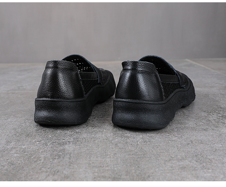 Giày sandal lười nữ đế bệt da bò thật phong cách cổ điển mùa hè — màu nâu chi tiết 15