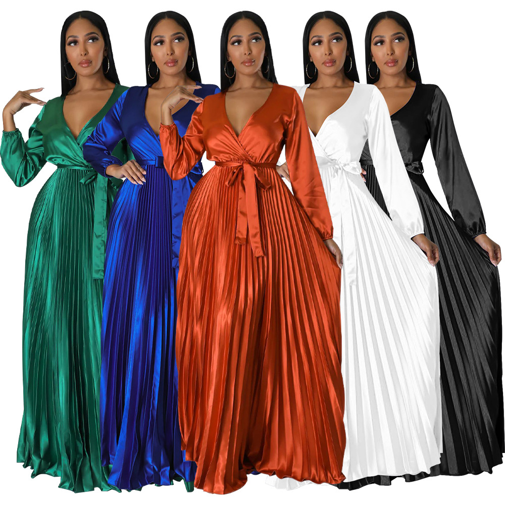 350g Weight Maxi Long Dress Dress Length Type Wholesale Women's Elegant Solid Color Party V Neck Long Sleeve Swing Dress