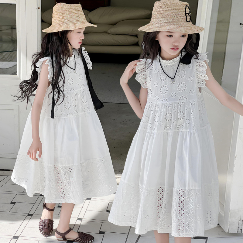 Girls' Summer Dress 2026 New Stylish Lace Long Dress for Older Children Princess Dress Trendy