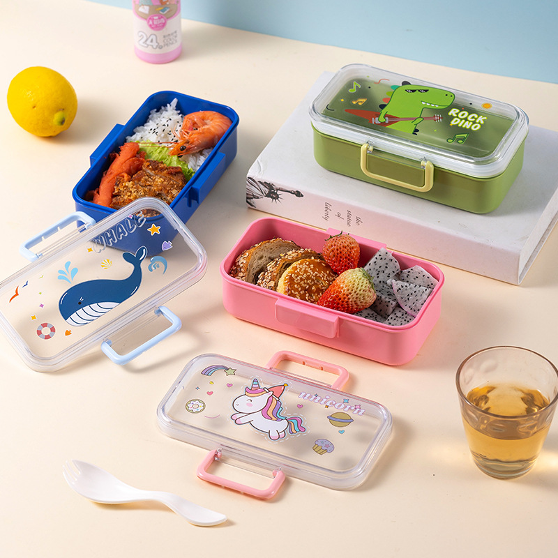 儿童卡通恐龙海豚塑料饭盒学生午餐便当盒可进微波炉加热春游餐盒