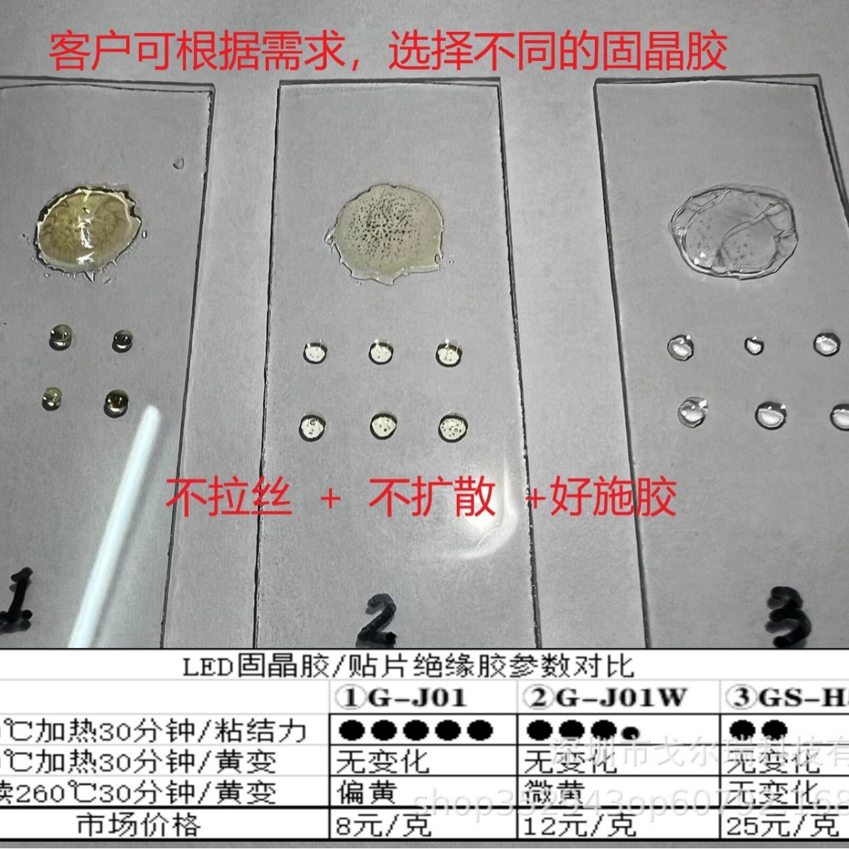 LED固晶胶贴片绝缘胶/低光衰+高粘接力+不扩散+不拉丝/G-J01W升级