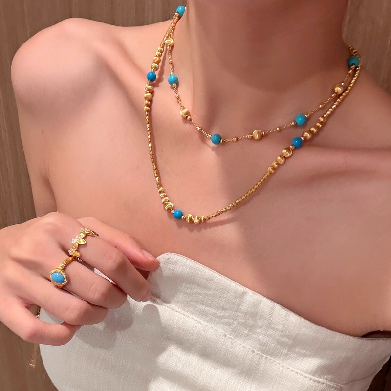 绿松石满天星串珠项链配饰女款轻奢小众锁骨链高级感叠戴颈链饰品