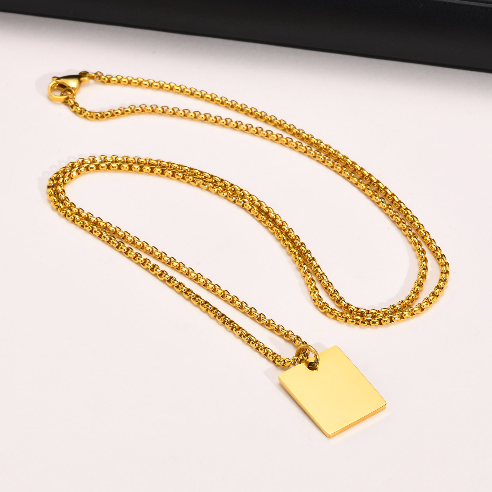 Street Occasion 201 Stainless Steel Material Streetwear Customization Laser Engraving Rectangle 201 Stainless Steel Plating Men'S Men Pendant Necklaces