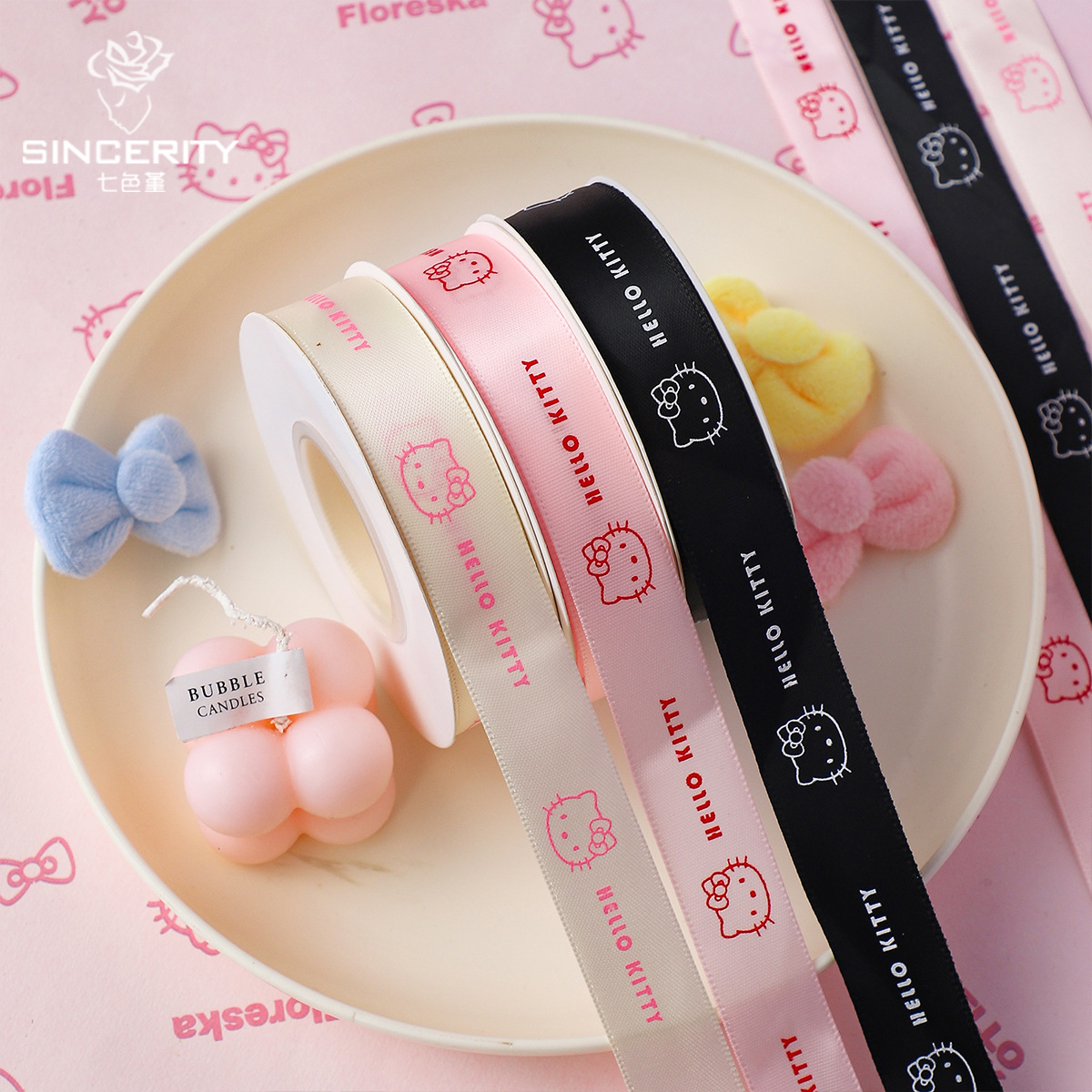 Siete colores cordier adorable Kitty cinta de embalaje de flores cinta DIY hecha a mano arco floral cinta de decoración
