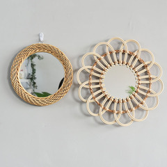 Nordic Rattan Mirror, Wicker Mirror, Handcrafted Decorative Mirror for Homestays, Wall Art, and Photography—Perfect as a Dressing or Makeup Mirror for Walls