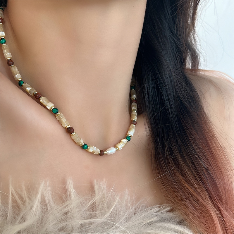 14K Gold Plated Plating Material Simple Style Geometric Freshwater Pearl Shell Plating 14K Gold Plated Women's Necklace