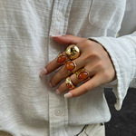 欧美跨境饰品复古树脂合金组合指环关节戒套装个性几何不规则戒指