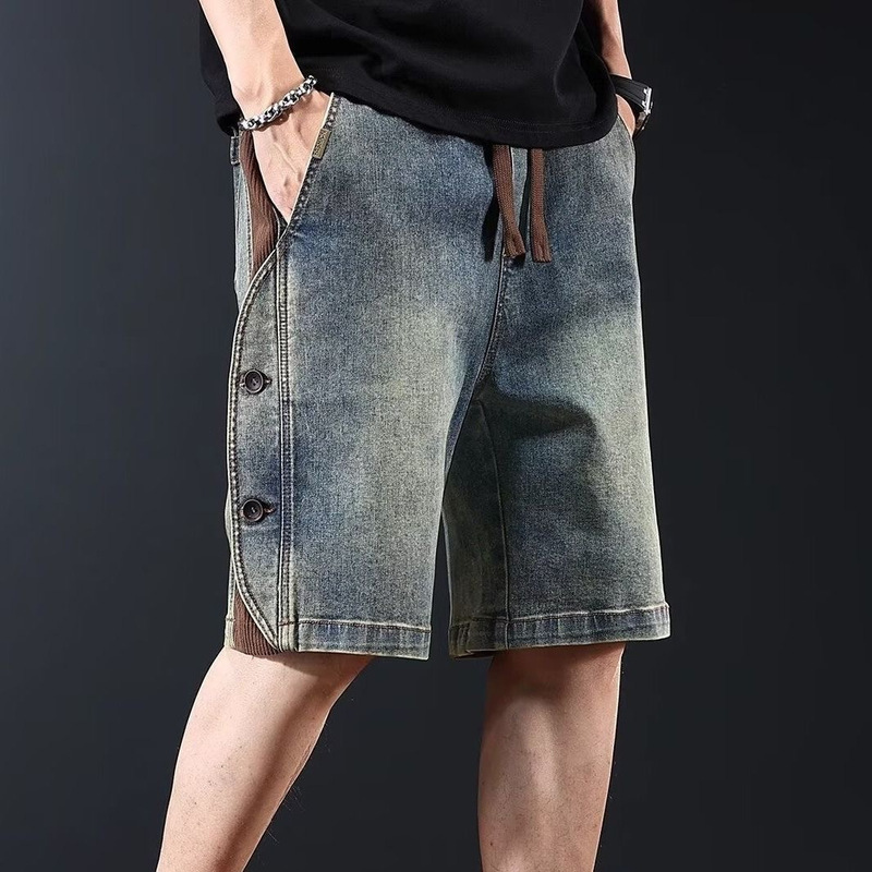 Summer American-Style Heavyweight Denim Shorts for Men, Popular Loose-Fitting Cool Five-Point Pants with Elastic Waist, Plus-Size Trendy Brand Mid-Length Shorts
