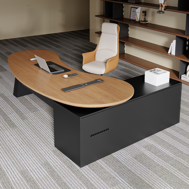 Light Luxury Modern High-End Solid Wood Boss Desk 2025 New Classy Special-Shaped Manager Computer Desk Supervisor Desk