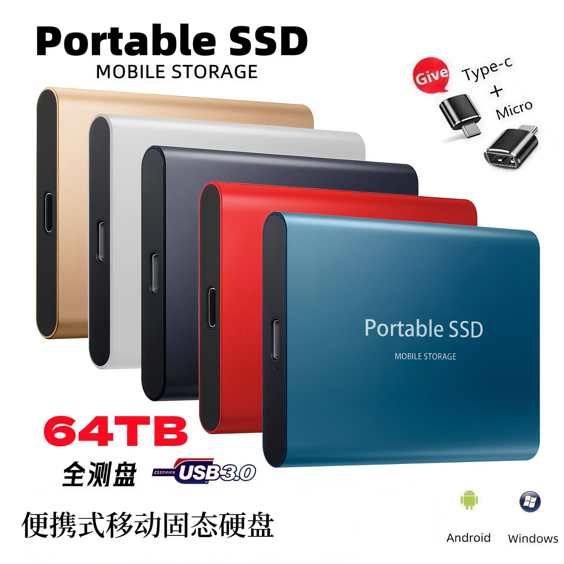 Cross-Border Ssd Mobile Hard Drive 1Tb6Tb2Tb16Tb Large Capacity Portable Ultra-Thin High-Speed Mobile Solid-State Drive