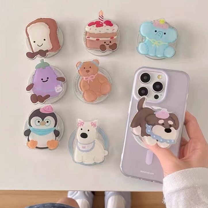 Soporte magnético de animal lindo de dibujos animados para carcasa de iPhone portátil Huawei desmontaje soporte telescópico chica