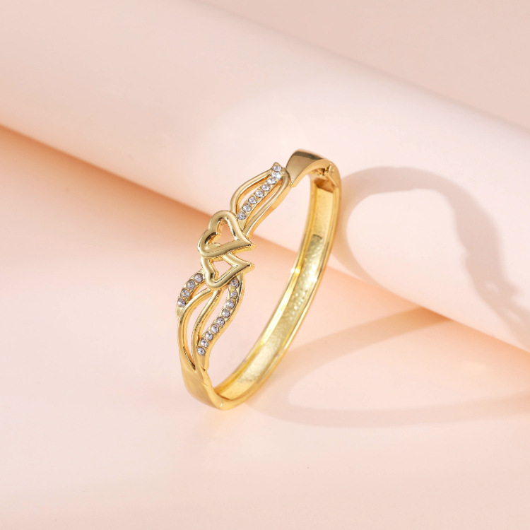 new heart bracelet simple geometric leaf design diamond opening fashion bracelet