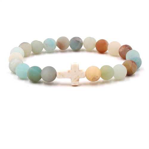  Hot Selling Cross-border Fashion Bead Bracelet Natural Stone Amazonite Jewelry Cross Necklace