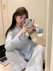 实拍  甜美可爱亲肤简约韩系纯棉休闲家居服睡衣长袖长裤两件套装