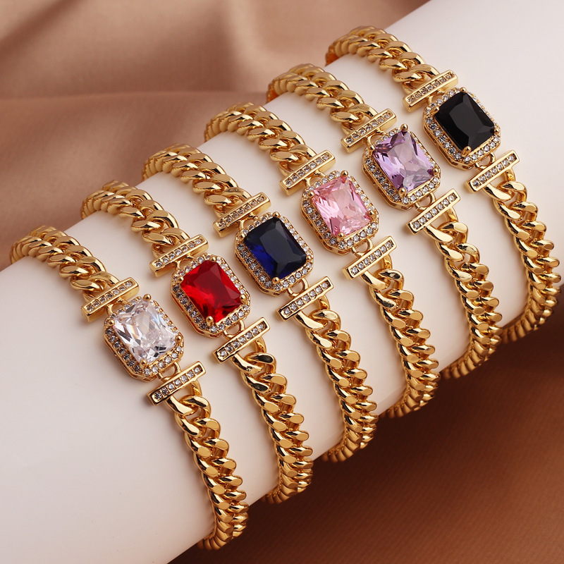 Fashion Square Copper Gold Plated Inlaid Zircon Bracelets