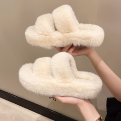 2023 Winter New Cotton Slippers Women's Furry Shoes Women's Korean Style Fashion Home Thick Soled Furry Slippers for Women