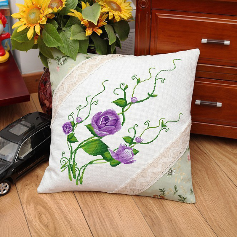 Bordado DIY paquete de material hecho a mano Cruz puntada pareja almohada boda de dibujos animados coche almohada cojín cubierta Rosa amor