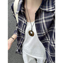 满江月韩版宽松男友风格纹polo领衬衣开衫女早秋装新款休闲上衣服