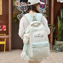 2025 ins清新洋气格子双肩包格纹港风学生书包帆布户外少女后背包