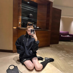 秋冬新款MM家半拉链字母刺绣立领长袖卫衣宽松时尚上衣男女同款潮