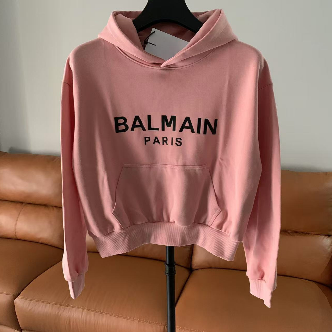 秋冬新款巴尔曼Balmain棉质宽松套头长袖短款小个子连帽卫衣女