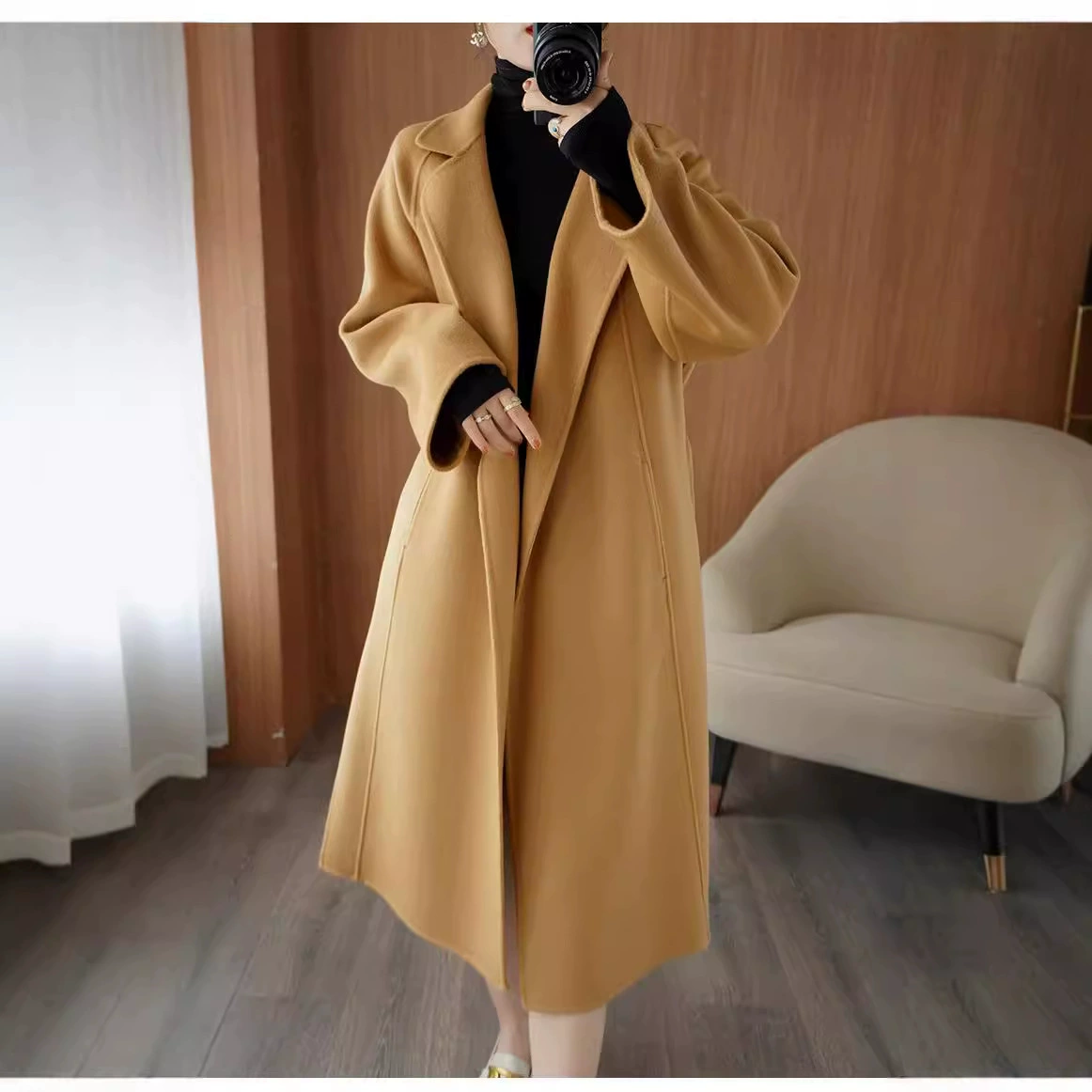 Двустороннее длинное элитное демисезонное пальто maxi oversize цвета серый черный кэмел размеры M-4XL