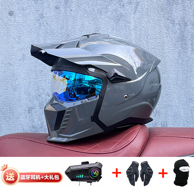 Orz Summer Retro Casco Four Seasons Black Warrior Combination Casco Hombre Motocicleta Half Casco Full Casco Locomotora Hombres y mujeres