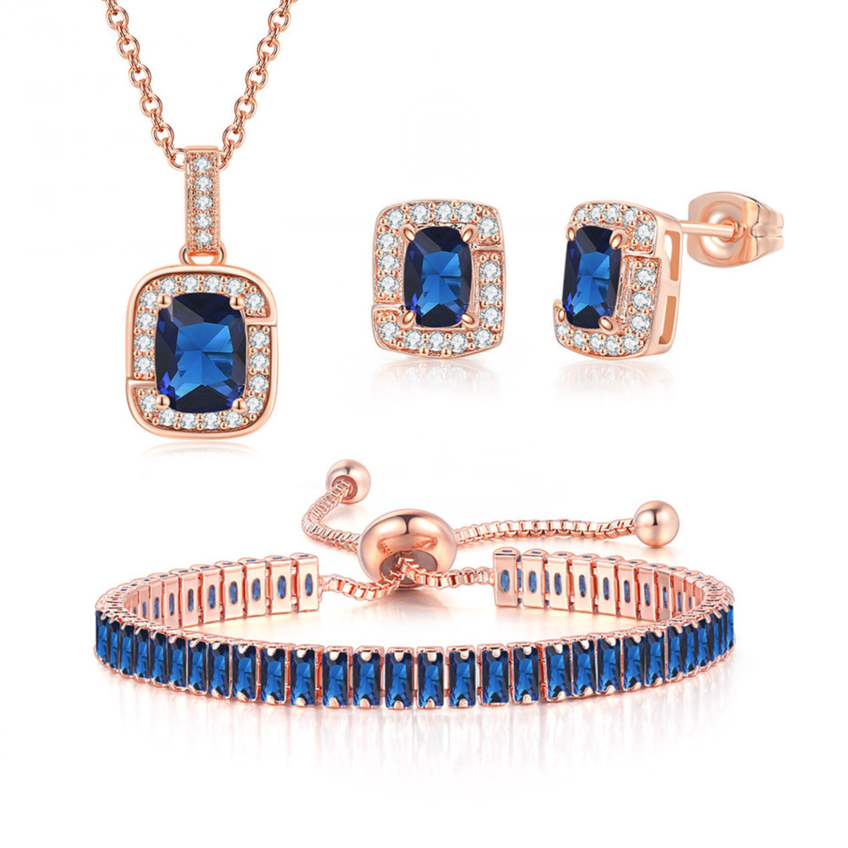 Fashion Square Copper Inlay Zircon Womenu0027S Bracelets Earrings Necklace 3 Piece Set