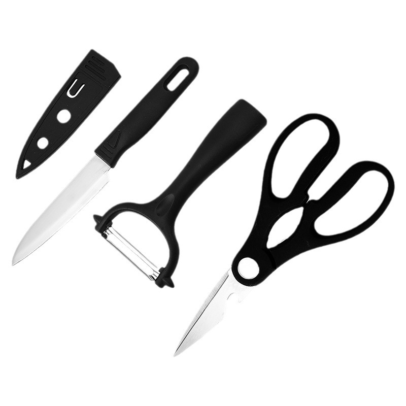 Comercio exterior Venta caliente tijeras de cocina de tres piezas conjunto hogar cuchillo de cocina traje con cuchillo de fruta cuchillo melón cepilladora peeling
