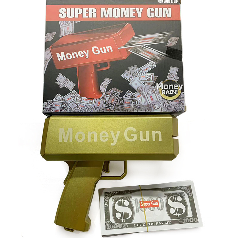 Venta de oro caliente MoneyGun pistolas de pulverización de dinero, pistolas de pulverización de dinero, juguetes, pistolas de billetes, pistolas de juguete