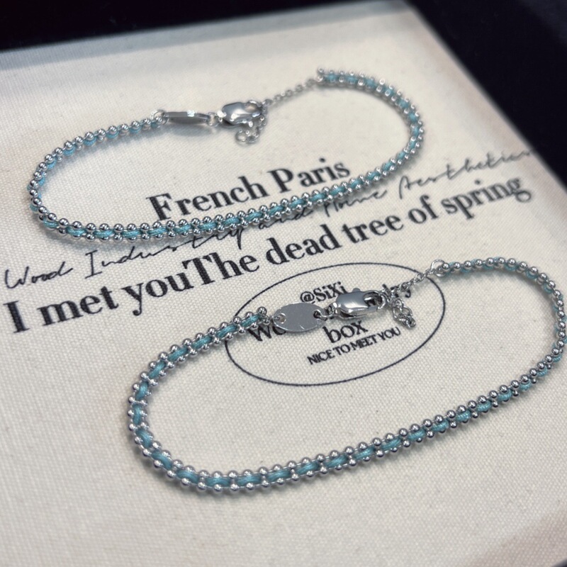 Paris French Red Rope Plated 18k Woven Peacock Blue Bracelet Stacked Lovers DIY Hand Rope for Girlfriends Gift for Women