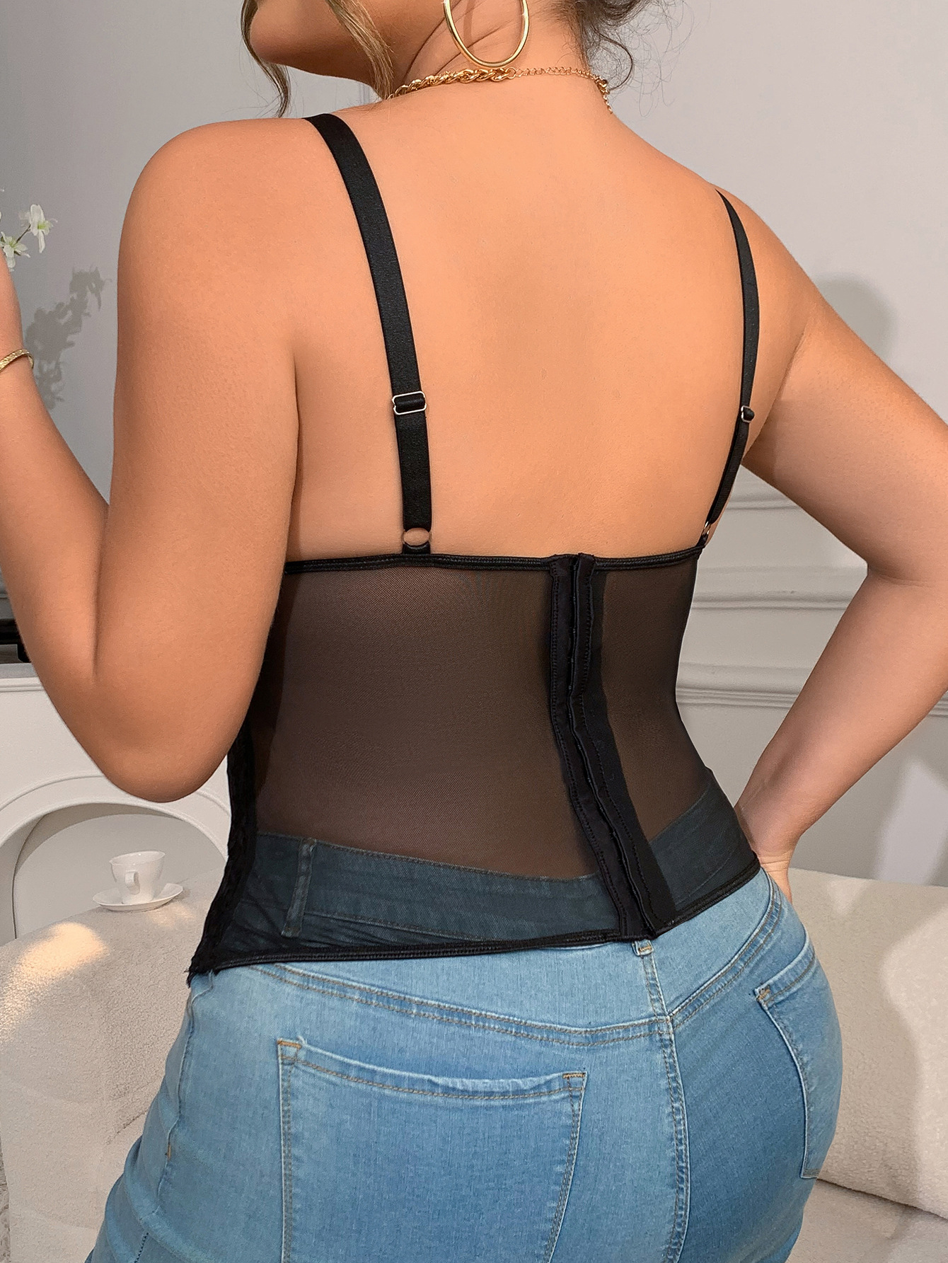 Lencería sexy de encaje exclusiva para tallas grandes europeas y americanas, estilo transfronterizo, popular, con varillas, estilo camisola transparente para chicas atractivas