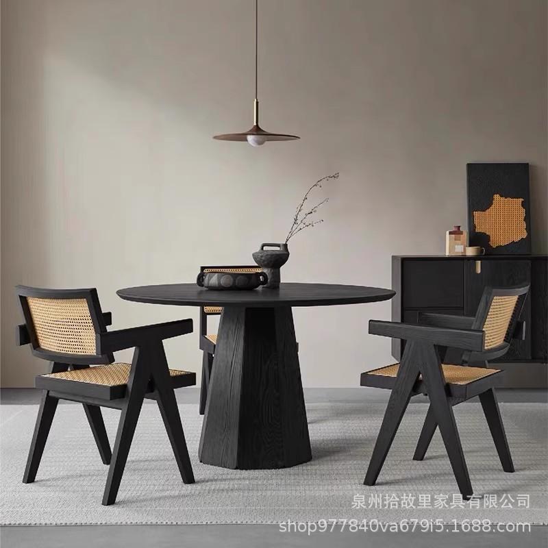 American Style Solid Wood Dining Table and Chair Chinese Ancient Style Round Table Design Simple Household Round Coffee Table Homestay Meal Table