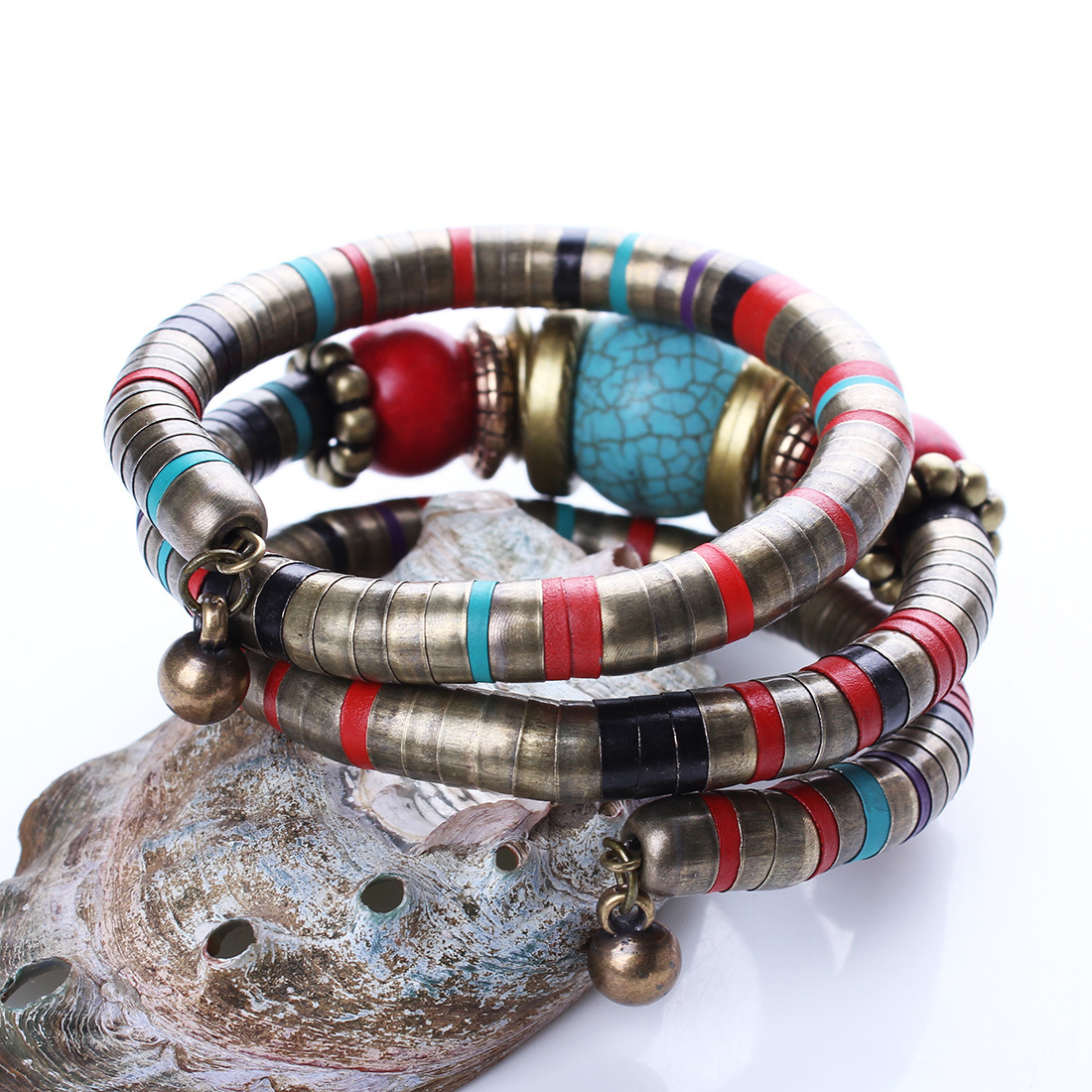 Bohemian Multi-layer Snake Bone Shape Turquoise Bracelet display picture 10