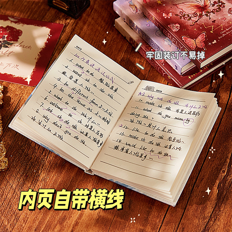 Cuaderno de bolsillo de alto valor Rose Butterfly Mini cuaderno portátil portátil para estudiantes y niñas