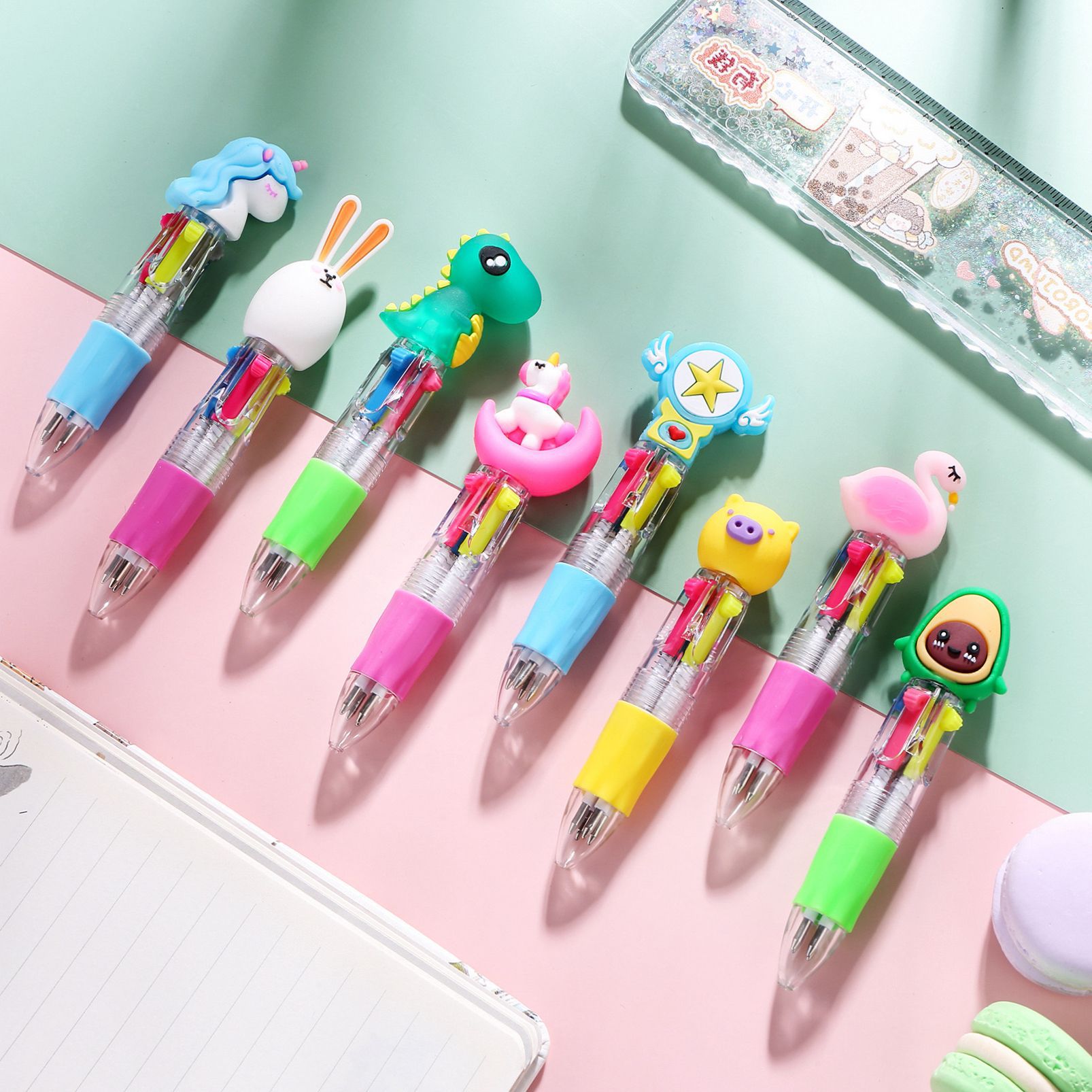 Mini four-color push ballpoint pen cute ins wind cartoon cute head color pen student prizes gift wholesale