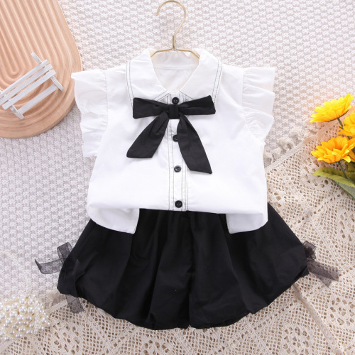 Foreign trade children's clothing girls Internet celebrity suit  summer new style small flying sleeve shirt bud pants western style two-piece trendy set