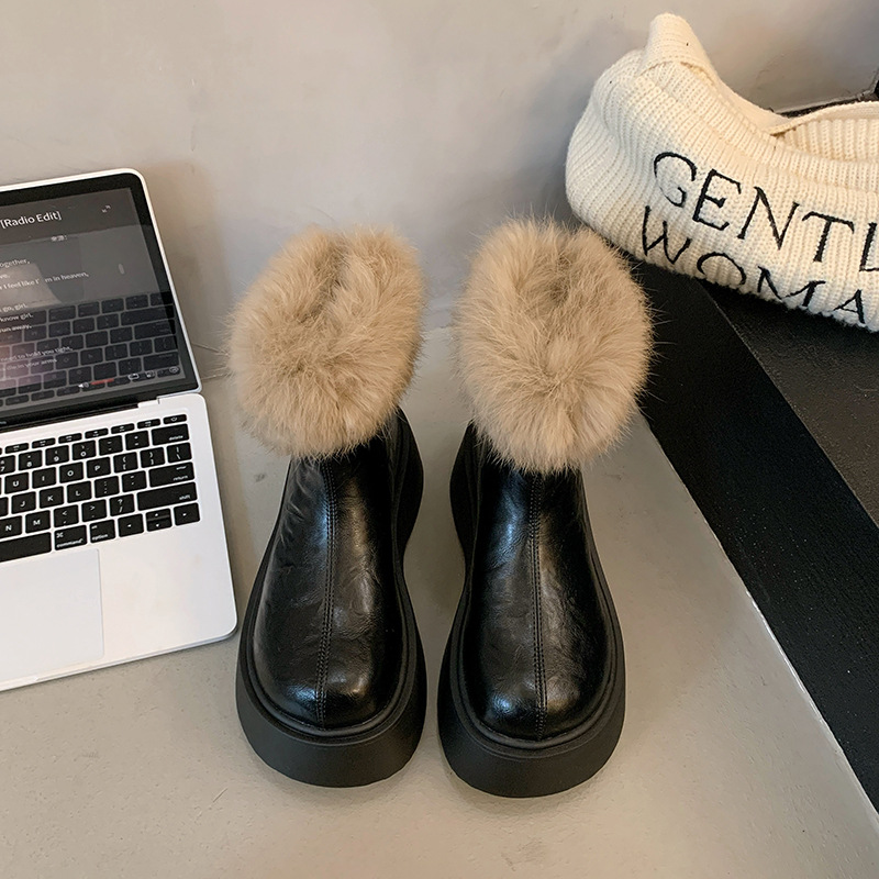 Botas finas elásticas con forro polar grueso y tacones altos, nuevas botas Martin de invierno 2024, zapatos de algodón cálidos para la nieve_voghion.com