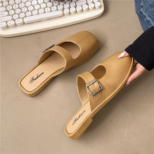 Slippers for women in summer wear, baotou and semi-drag sandals for women, Mary Jane, 2025 new style, slip-on, flat, slip-on sandals